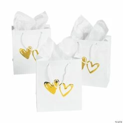 Budget 🥰 7 1/2" x 9" Hearts Paper Gift Bags with Gold Foil - 12 Pc. ⭐