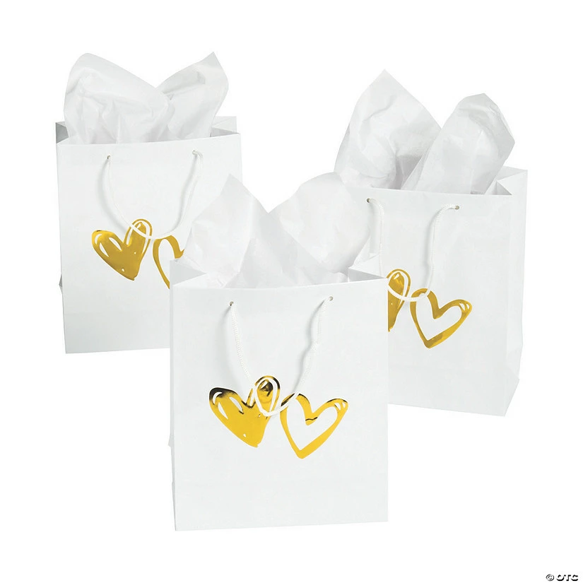 Budget 🥰 7 1/2" x 9" Hearts Paper Gift Bags with Gold Foil - 12 Pc. ⭐ 1 Budget 🥰 7 1/2" x 9" Hearts Paper Gift Bags with Gold Foil - 12 Pc. ⭐