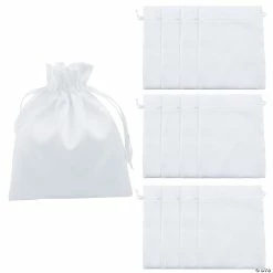 Deals ❤️ 8" x 10" Medium White Satin Drawstring Favor Bags - 12 Pc. 🎁